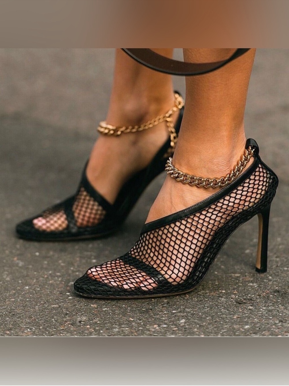 Bottega Veneta Mesh Chain Ankle Pumps Black NEW Size 37 Stiletto Heels